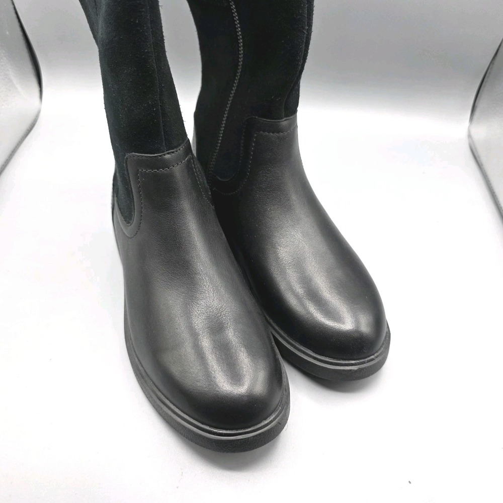 CLARKS Un Elda Hi Boots Womens 6 Black Leather Suede Faux Fur Lined Waterproof - Picture 2 of 11